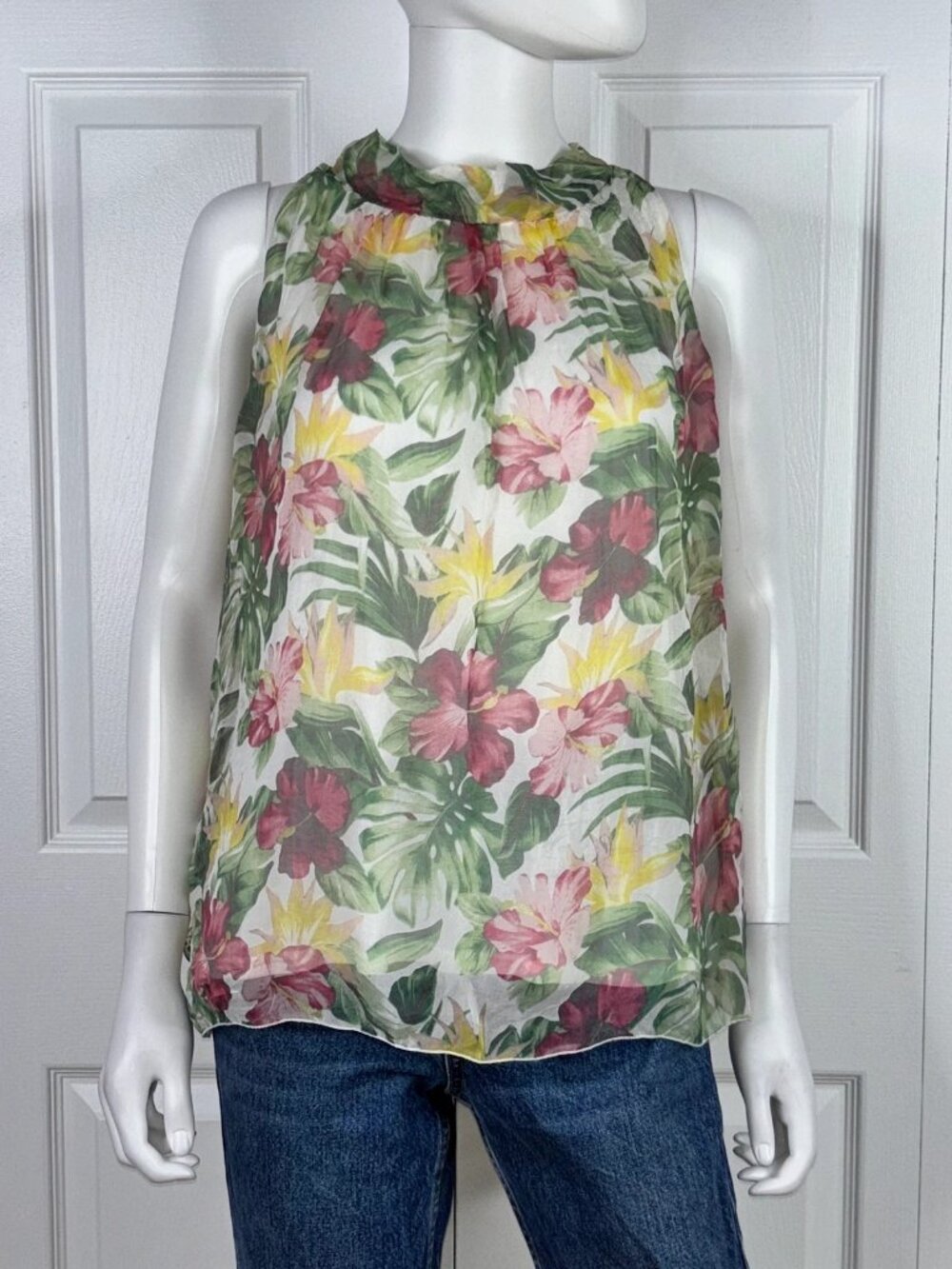 ELENA BALDI women's summer silk floral sleeveless blouse small